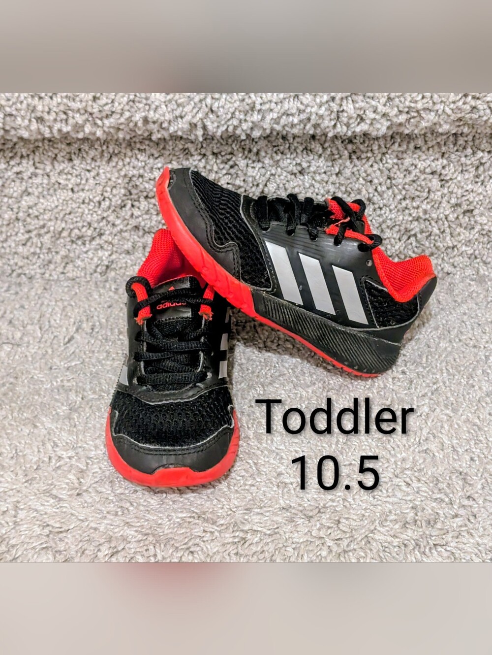 Toddler 10.5 Adidas Eco Ortholite black, sliver and red shoes